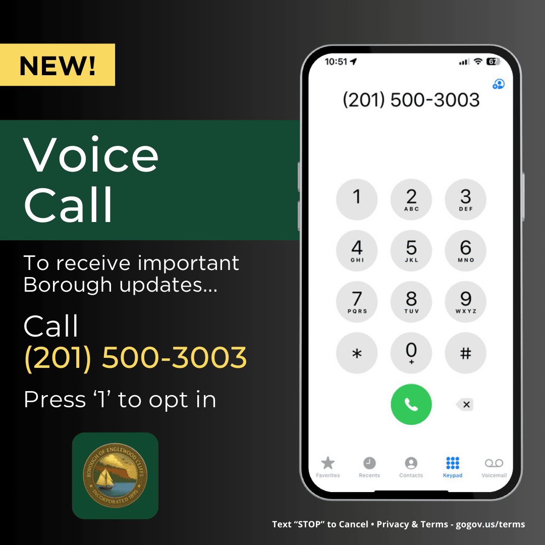 NEw Feature! Voice Call - to receive updates call 201-500-3003 and press 1 to opt in